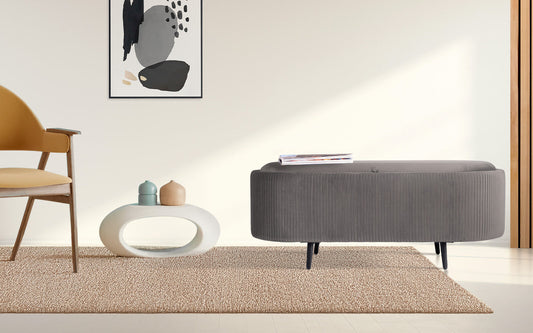 Coffee Table Storage Ottoman - Velvet Padded Blanket Box Bench IRENE GREY