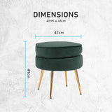 Ottoman Foot Stool Velvet Fabric Metal Leg Round GREEN