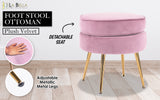 Ottoman Foot Stool Velvet Fabric Metal Leg Round PINK