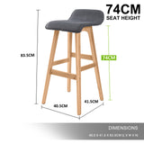 4X Wooden Bar Stool Dining Chair Fabric SOPHIA 74cm GREY