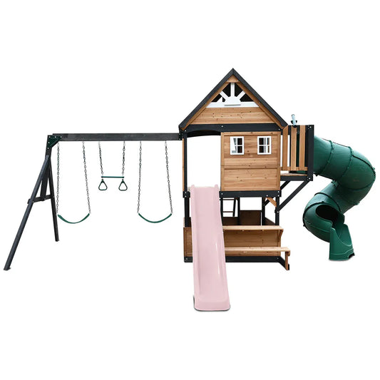 Lifespan Kids Claremont Swing Set & Play Centre with 2.2m Slide (Pastel Pink)