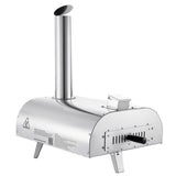 Pizza Oven Outdoor, 12" Pellet Pizza Oven, Portable Pizza-Stove with Built-in Thermometer, Wood Fired Stainless Steel Pizza-Maker, for Backyard, Camping, Pizza-Stone, Shovel, Carry Bag, Silver