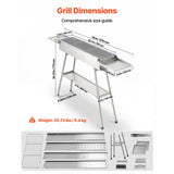 Foldable Charcoal Grill, 0.16 m² Portable Charcoal Barbecue Grill with Liftable Charcoal Tray & Side Tables, Brushed Stainless Steel BBQ Cooking Grills for Outdoor Camping Backyard Parties