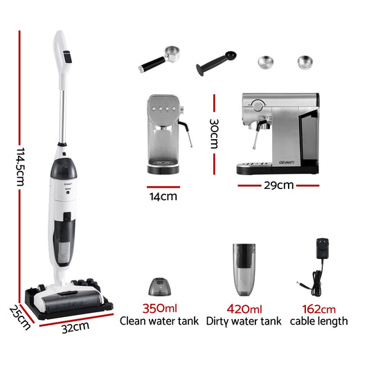 Devanti Cordless Wet Dry Vacuum Mop plus Coffee Maker Machine Espresso