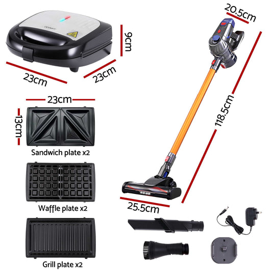 Devanti K7 Cordless Stick Vacuum Cleaner plus 3-in-1 Sandwich Maker