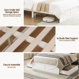 Artiss Double Bed Frame with Storage Drawers White Platform Bedframe with Bookcase Headboard Charging Station Led Light