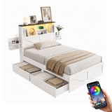 Artiss Single Bed Frame with Storage Drawers White Platform Bedframe with Bookcase Headboard Charging Station Led Light