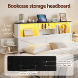Artiss Single Bed Frame with Storage Drawers White Platform Bedframe with Bookcase Headboard Charging Station Led Light