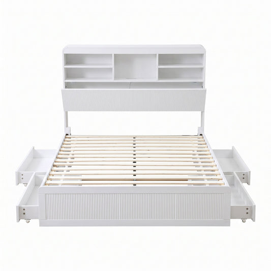 Artiss King Single Bed Frame with Storage, 4 Drawers, USB and Night Light White