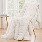 Giselle Faux Fur Weighted Blanket 2 Sided Long Pile Sherpa Reverse Cream 5.5KG 120 x 180cm