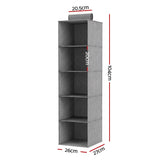 Artiss Hanging Closet Organiser 5 Tier Wardrobe Storage Grey 104cm