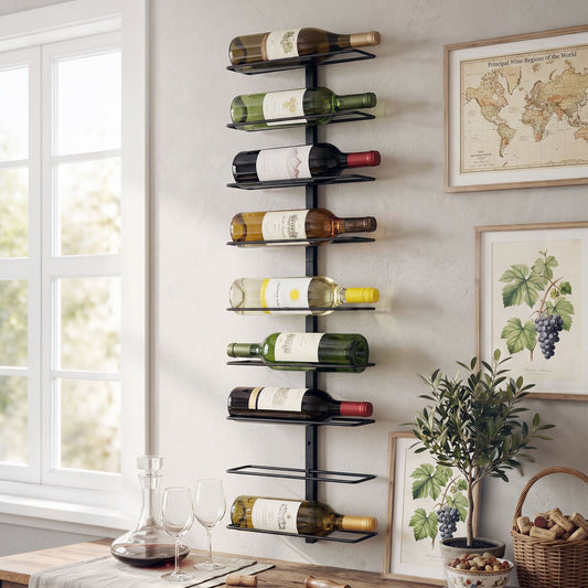 Artiss Wall Mounted Wine Rack 9 Bottles Display Storage Organizer Metal Black