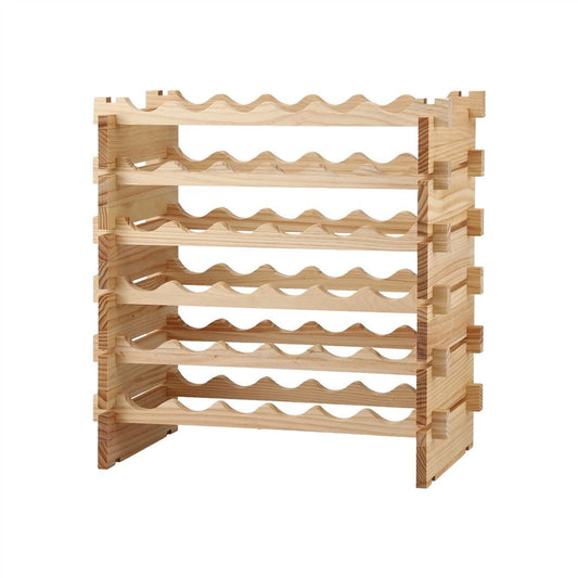 Artiss 36 Bottle Wooden Wine Rack 6 Tier Modular Wine Display Storage Stand Freestanding Holder Natural Pine Wood, 70 x 30 x 70cm