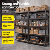 Giantz 2-Rack Garage Shelving 1.6X0.8m MDF Warehouse Shelves Storage Rack Black