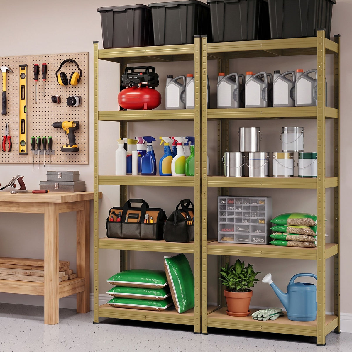 Giantz 2-Rack Garage Shelving 1.6X0.8m MDF Warehouse Shelves Storage Rack Yellow