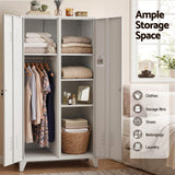 Artiss 2-Door Wardrobe Lockable Cabinet Storage Closet Hanging Rail Adjustable Shelves Cream White
