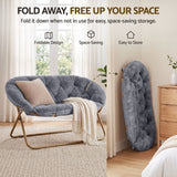 Artiss Double Saucer Chair Soft Faux Fur Lounge Foldable Oversize Chair for Bedroom Grey