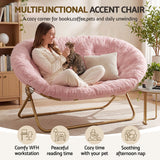 Artiss Double Saucer Chair Soft Faux Fur Lounge Foldable Oversize Chair for Bedroom Pink
