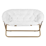 Artiss Double Saucer Chair Soft Faux Fur Lounge Foldable Oversize Chair for Bedroom White