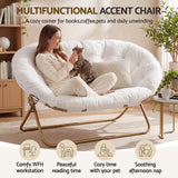 Artiss Double Saucer Chair Soft Faux Fur Lounge Foldable Oversize Chair for Bedroom White