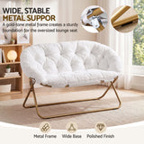 Artiss Double Saucer Chair Soft Faux Fur Lounge Foldable Oversize Chair for Bedroom White