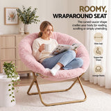 Artiss Cozy Saucer Chair Soft Faux Fur Folding Accent Chair for Bedroom Pink