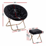 Artiss Comfy Saucer Chair Soft Faux Fur Foldable Accent Chair with Ottoman Black