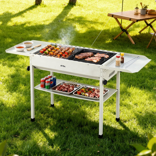 Grillz Portable BBQ Grill w/ Stainless Steel Racks & Pans for Outdoor