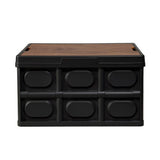Gardeon Collapsible Outdoor Storage Box 50L Stackable Folding Camping Organizer Plywood Lid Black