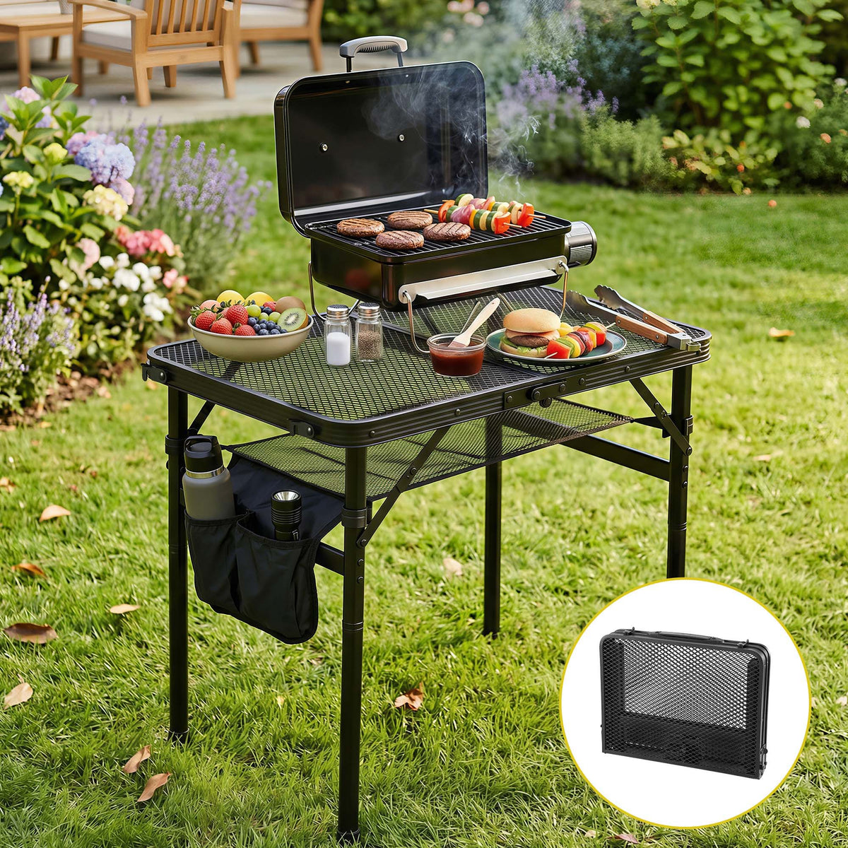 Gardeon BBQ Camp Table, 60*40*56 Portable Foldable Lightweight Grill Outdoor Metal Table 2.5kg