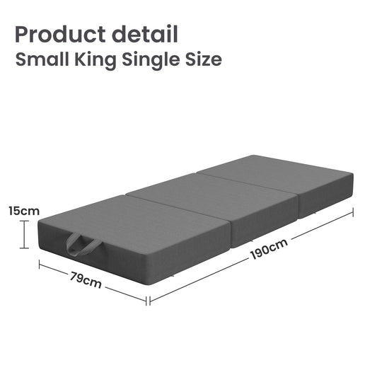 15cm Small King Single BedStory 3-Fold Mattress Folding Foam Bed Washable Cover, 190x80cm