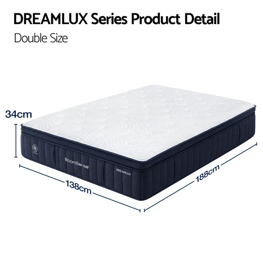 RoomSense Double Mattress, 34cm Thick Medium Firm Hybrid Mattress for Back Pain Relief, Tencel Cooling Pocket Spring Mattress Double Size in a Box