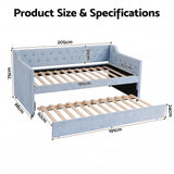 Artiss Single Buttonless Tufted Daybed Frame & Trundle, Blue