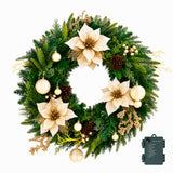 Jingle Jollys 60cm Pre-Lit Christmas Wreath LED Garlands Gold Flowers Pinecones Decor