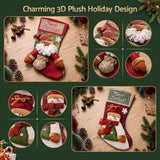 Jingle Jollys 4PCS Christmas Stockings Large 3D Plush Santa Snowman 43.5cm Christmas Decor for Family Holiday Christmas Party Decorations