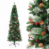 Jingle Jollys 2.1m Artificial Slim Christmas Tree Pine Cone Berry Decor Corner