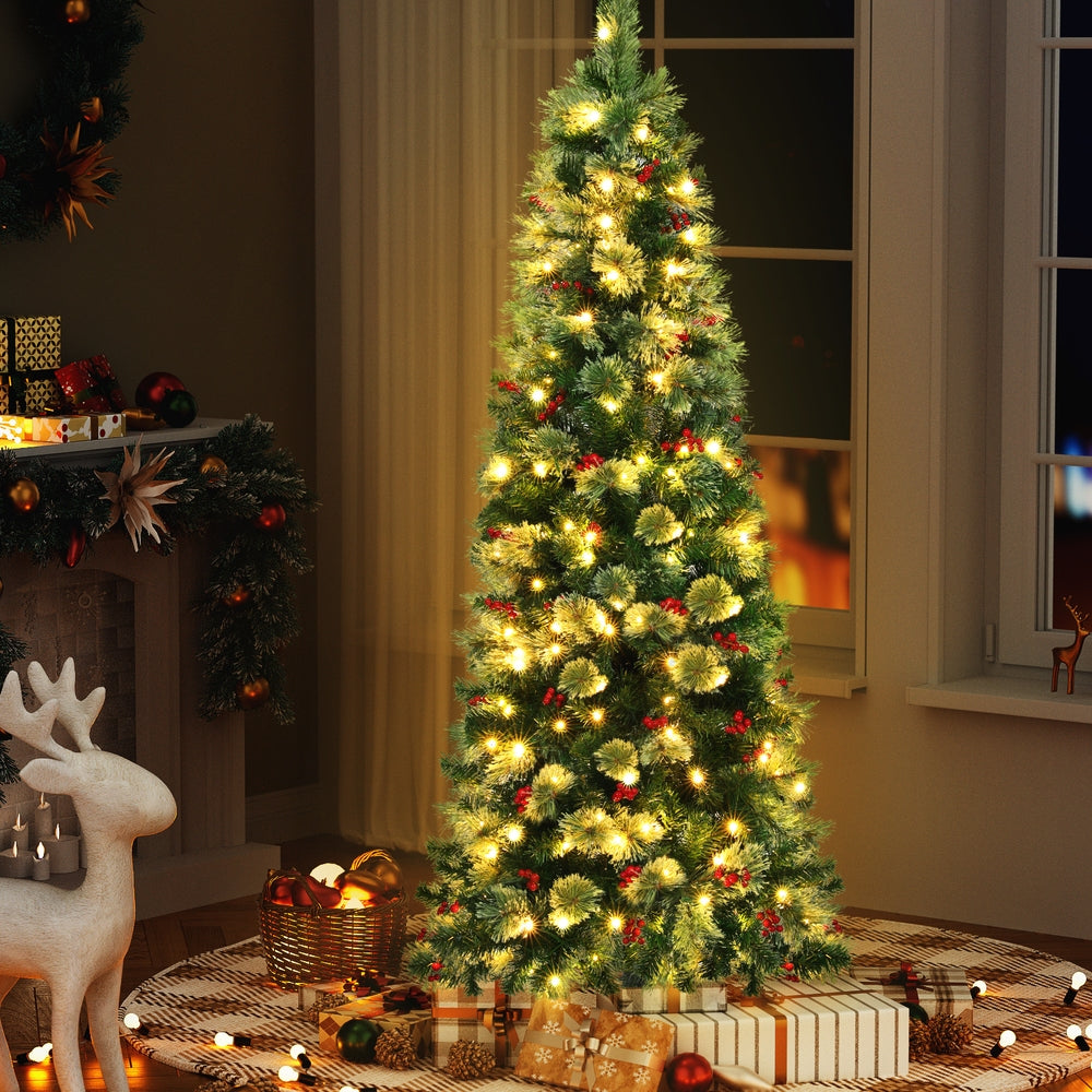 Jingle Jollys Christmas Tree 1.8M LED Xmas Tree Party Decorations Red Berries