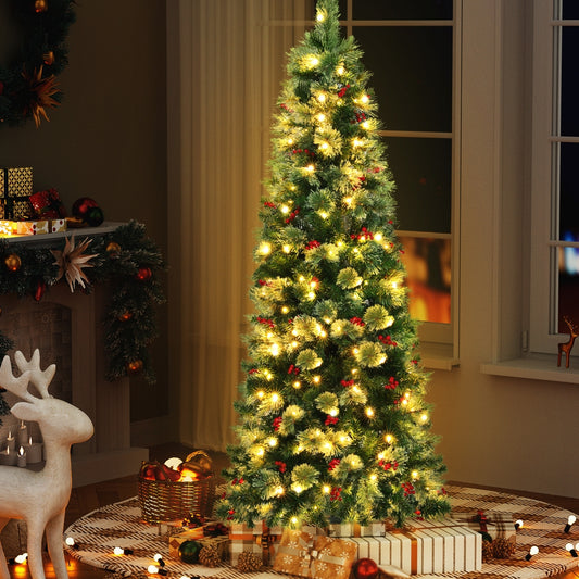 Jingle Jollys Christmas Tree 1.8M LED Xmas Tree Party Decorations Red Berries