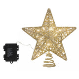 Jingle Jollys 3D Christmas Tree Topper Star 20 Warm LED Lights Gold Glitter