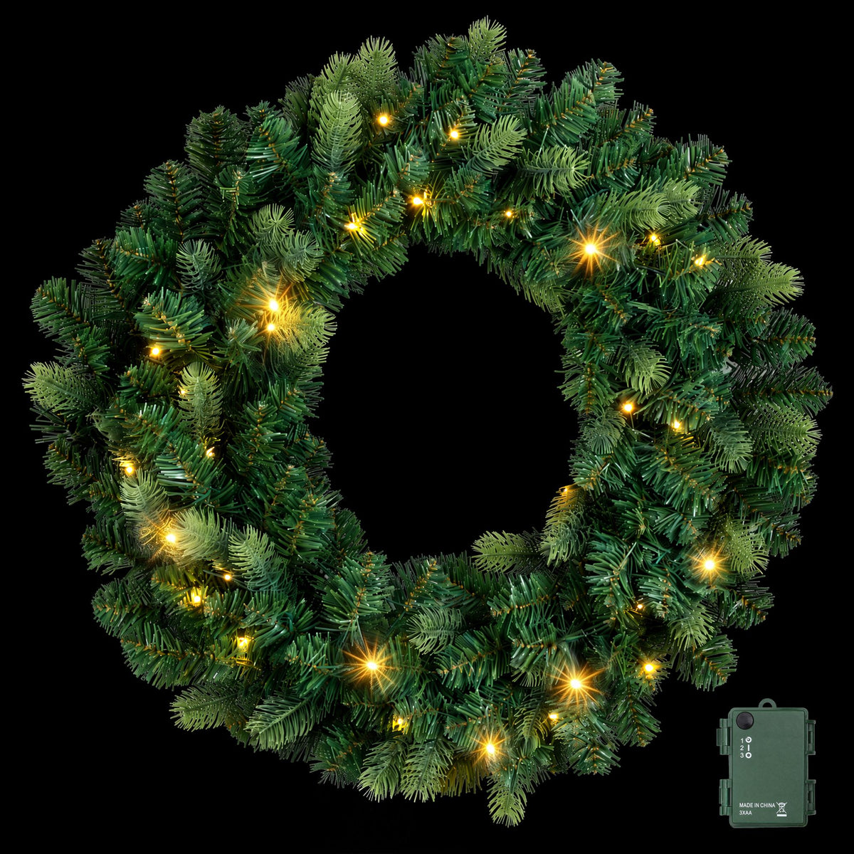 Jingle Jollys 60cm Pre-Lit Christmas Wreath GarlandsWarm White LED Light Door Wreaths Battery Timer