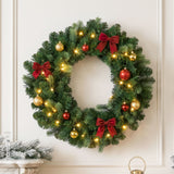 Jingle Jollys 60cm Pre-Lit Christmas Wreath GarlandsWarm White LED Light Door Wreaths Battery Timer