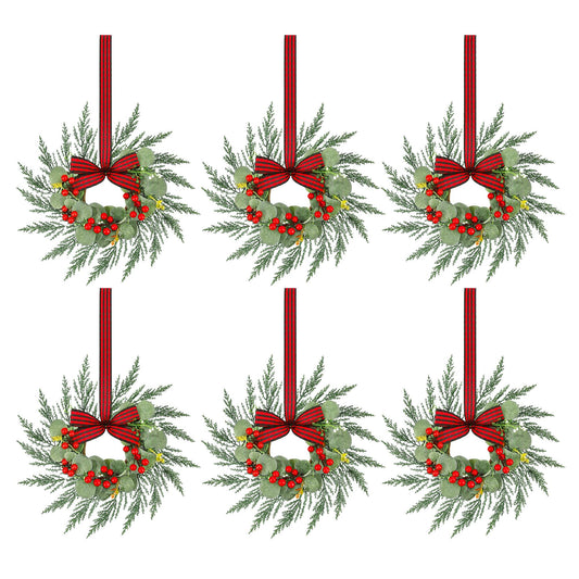 Jingle Jollys 6x Christmas Wreath Garland 26cm Pre-lit Wreaths Red Berries Bow