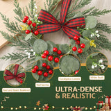 Jingle Jollys 6x Christmas Wreath Garland 26cm Pre-lit Wreaths Red Berries Bow
