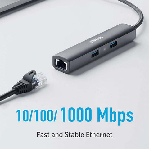 ANKER POWER EXPAND+ 5 IN 1 USB ETHERNET HUB - GRAY METAL