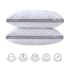 GIOIA CASA LUXURY BAMBOO COOLING TWIN PACK PLUSH PILLOWS WITH 2 BONUS QUILTED WATERPROOF PILLOW PROTECTORS