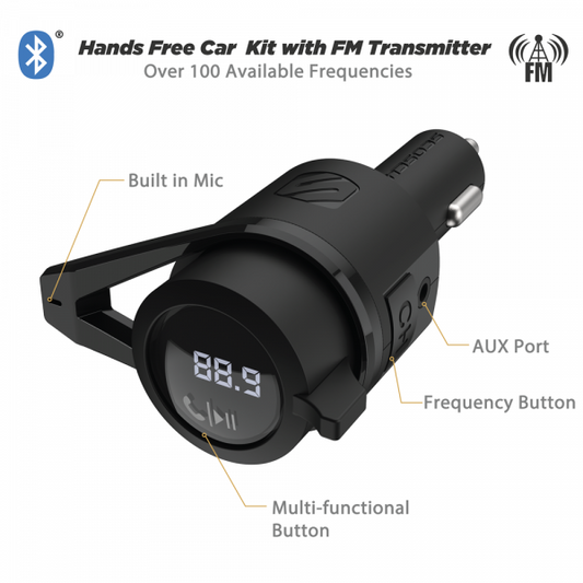 SCOSCHE BTFREQ™ WIRELESS HANDS-FREE CAR KIT DUAL 12W USB PORT AUX INPUT AND CABLE