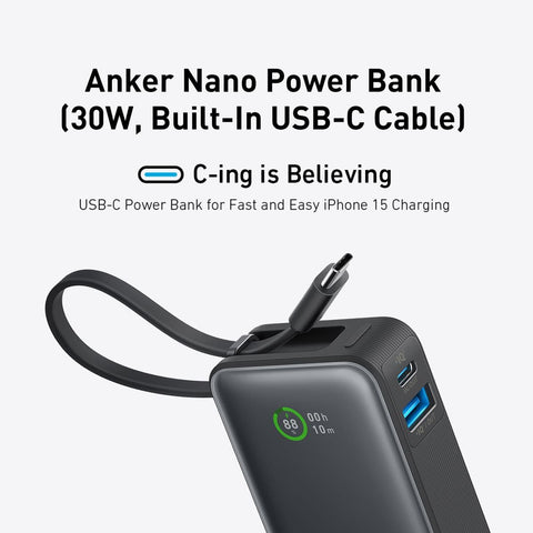 Anker Nano 10K 30W Power Bank with Built-In USB-C Cable