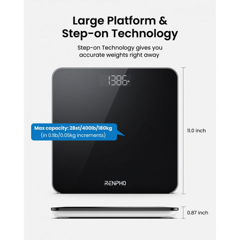 RENPHO 28CM DIGITAL BATHROOM SCALE HIGHLY ACCURATE SCALE FOR BODY WEIGHT WITH LIGHTED LED DISPLAY