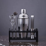 Davis and Waddell Bar Set with Stand 7 Piece Stainless Steel with Acacia Wood Stand
