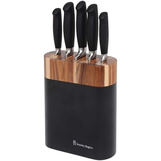 STANLEY ROGERS BLACK OVAL 6PC KNIFE BLOCK